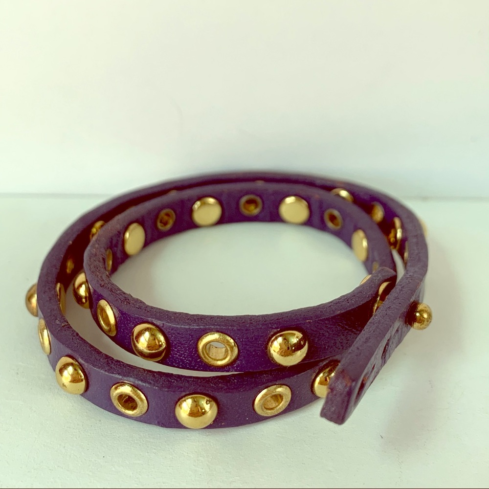 Blue Leather Wrap Stud Bracelet